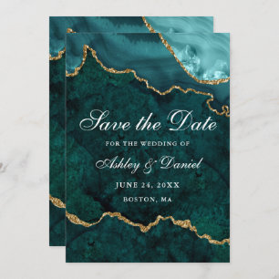 Save The Date Aquarelle Turquoise en or Marbre Géode d'âge