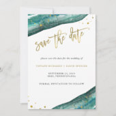 Save The Date Aquarelle Turquoise et Géode Or Enregistrer la dat (Devant)