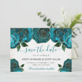 Save The Date Aquarelle Turquoise et Mariage de fleurs d'or (Debout devant)