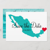 Save The Date Aquarelle Turquoise Turquoise Destination Mexique (Devant / Derrière)
