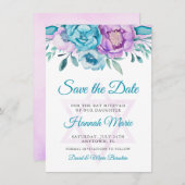 Save The Date Aquarelle Turquoise violet Bat mitzvah floral (Devant / Derrière)