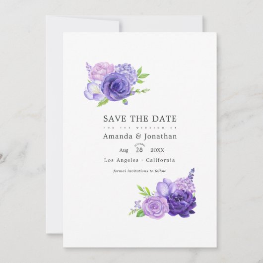 Save The Date Aquarelle ultra violette Mariage (Devant)