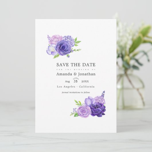 Save The Date Aquarelle ultra violette Mariage (Debout devant)