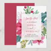 Save The Date Aquarelle vacances Floral | Mariage de Noël (Devant / Derrière)