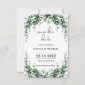 Save The Date Aquarelle Verdure Feuillage Eucalyptus Wreath (Devant)