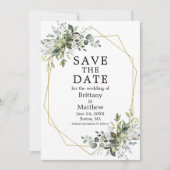 Save The Date Aquarelle Verdure Or Cadre géométrique (Devant)