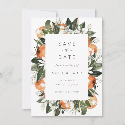 Save The Date Aquarelle Verdure Orange Blossom Botanique (Devant)