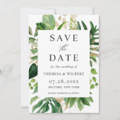 Save The Date Aquarelle Verdure Palm Tropical Feuille Mariage (Devant)
