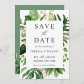 Save The Date Aquarelle Verdure Palm Tropical Feuille Mariage (Devant / Derrière)