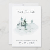 Save The Date Aquarelle Vert Blanc Forêt Pins Mariage (Devant)