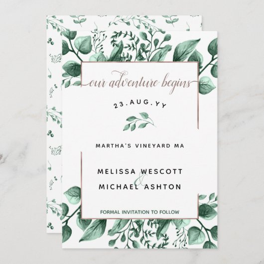 Save The Date Aquarelle Vert Cuivre Moderne Élégant #Mariage (Devant / Derrière)