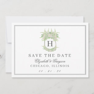 Save The Date Aquarelle Vert et Blanc Hydrangea Crest