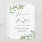 Save The Date Aquarelle Vert et Fleurs blanches Gris (Devant)