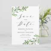 Save The Date Aquarelle Vert et Fleurs blanches Gris (Debout devant)