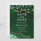 Save The Date Aquarelle Vert Marbre Or Agate Géode Lumières (Devant)