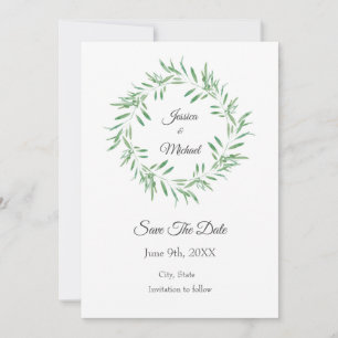 Save The Date Aquarelle Vert Olive Wreath Enregistrer La Date