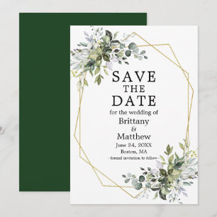 Save The Date Aquarelle Vert Or Cadre géométrique Vert