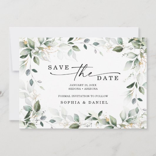 Save The Date Aquarelle Vert Or Enregistrer La Date Mariage (Devant)