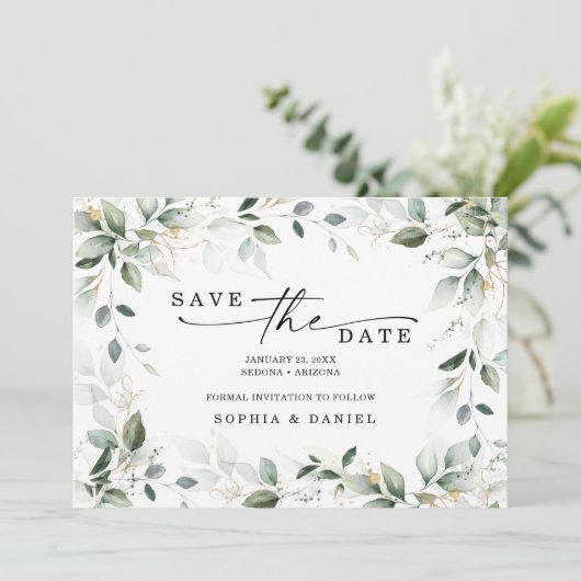 Save The Date Aquarelle Vert Or Enregistrer La Date Mariage (Debout devant)