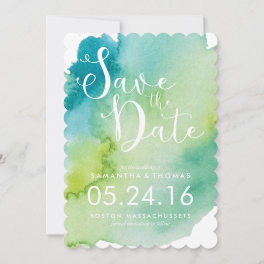 Save The Date Aquarelle verte Enregistrer la date (Devant)