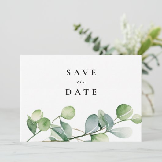Save The Date Aquarelle verte Eucalyptus (Debout devant)