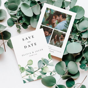 Save The Date Aquarelle verte Eucalyptus