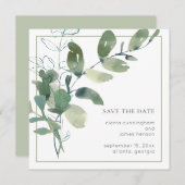 Save The Date Aquarelle verte Mariage minimal (Devant / Derrière)