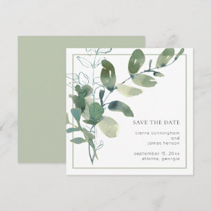 Save The Date Aquarelle verte Mariage minimal
