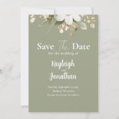 Save The Date Aquarelle verte moderne Sage Mariage Floral (Devant)