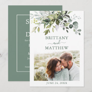 Save The Date Aquarelle verte moderne Sage Photo