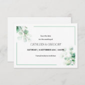 Save The Date Aquarelle verte naturelle Eucalyptus Feuille Maria (Devant / Derrière)