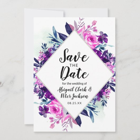 Save The Date Aquarelle violet floral enchantée Diamond Chic (Devant)