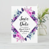 Save The Date Aquarelle violet floral enchantée Diamond Chic (Debout devant)