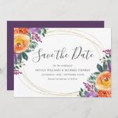 Save The Date Aquarelle violet orange (Devant / Derrière)