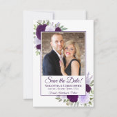 Save The Date Aquarelle violette Boho Chic Roses et Mariage phot (Devant)