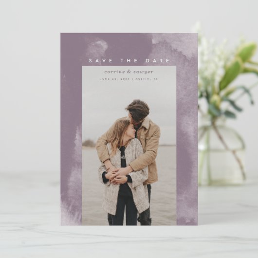 Save The Date Aquarelle violette Boho Enregistrer la date (Debout devant)
