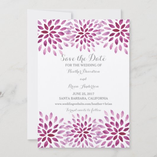 Save The Date Aquarelle violette Chrysanthemum Enregistrer la da (Devant)