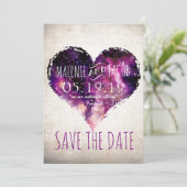 Save The Date Aquarelle violette Starry Sky Heart Enregistrer la (Debout devant)