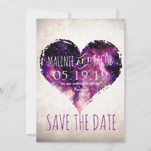 Save The Date Aquarelle violette Starry Sky Heart Enregistrer la