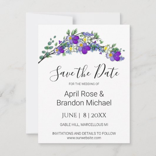 Save The Date Aquarelle violette Violette Lavande Eucalyptus (Devant)