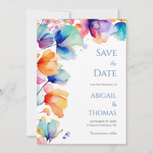 Save The Date Aquarelle vive Floral moderne QR Code Mariage (Devant)