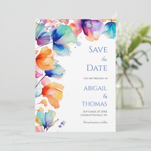 Save The Date Aquarelle vive Floral moderne QR Code Mariage (Debout devant)