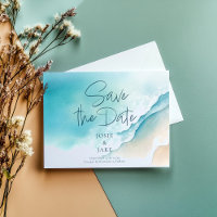 Aquarelle Whimsical Bleu Océan Enregistrer la date