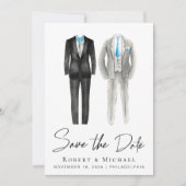 Save The Date Aquarelles de smoking élégant pour mariage gay (Devant)
