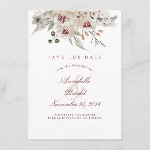Save The Date Aquarelles d'ivoire et de Bourgogne Floral Sauvons