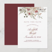 Save The Date Aquarelles d'ivoire et de Bourgogne Floral Sauvons (Devant / Derrière)