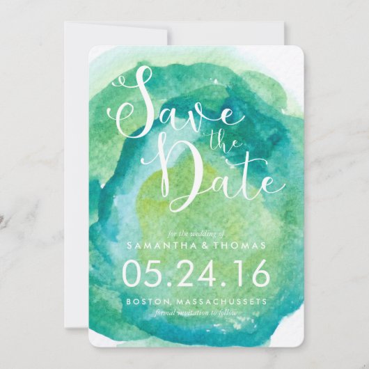 Save The Date Aquarelles vertes et Turquoises Enregistrer la dat (Devant)