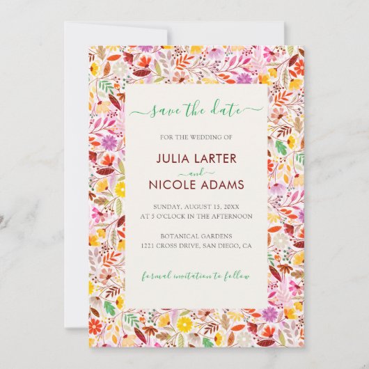 Save The Date Aquarelles vives Fleurs de tulipe d'été Mariage (Devant)