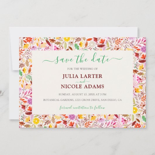 Save The Date Aquarelles vives Fleurs de tulipe d'été Mariage (Devant)