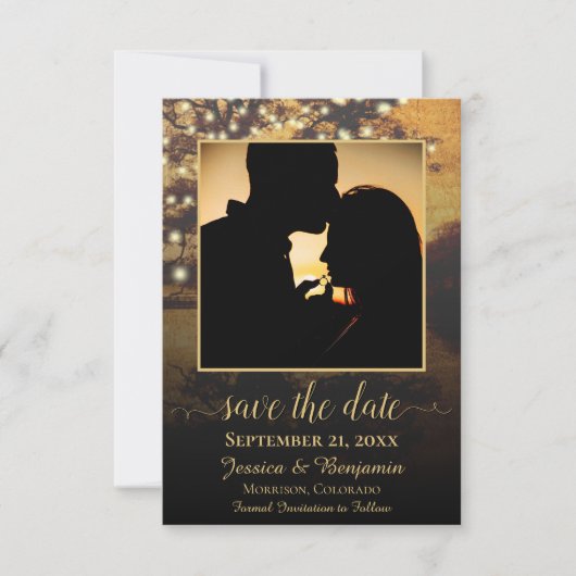 Save The Date Arbre d'automne rustique avec lumières Mariage pho (Devant)